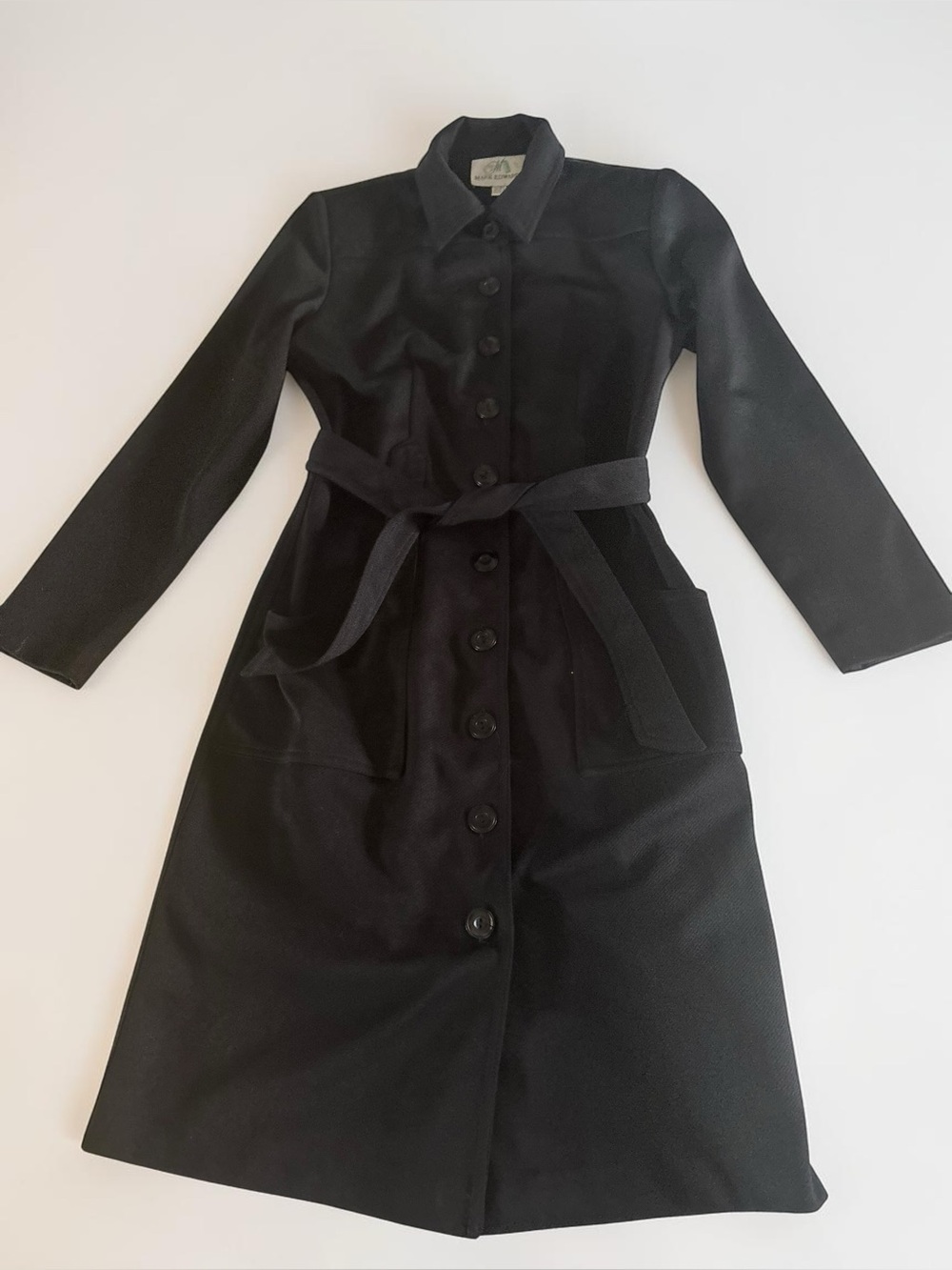 Vintage Mark Edwards Black Belted Coat Made In Canada Size 6